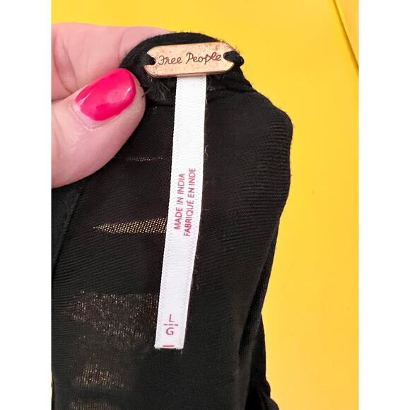 Free People Sheer Black Sleeveless V-Neck Slip Mini Dress Size Large NWOT - Picture 5 of 9